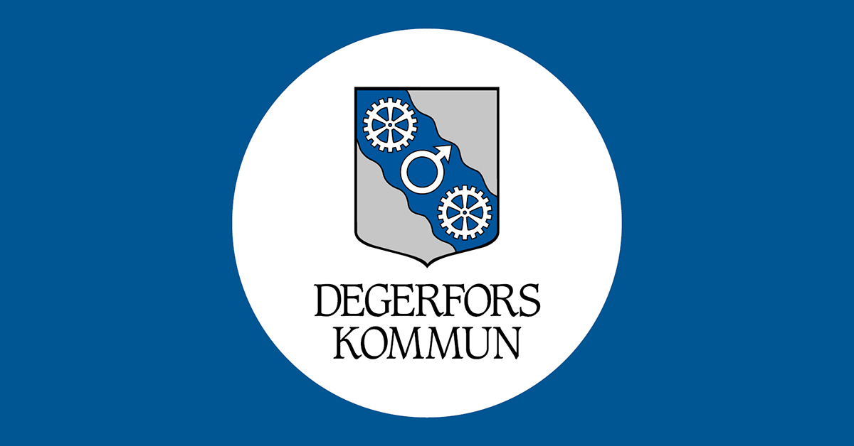 Degerfors kommuns logotyp på en blå bakgrund.